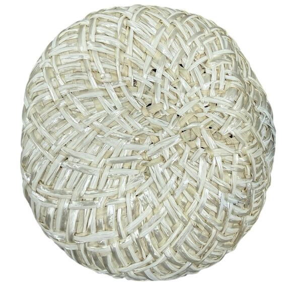 Vintage 1960s White Raffia Pillbox Hat Rhinestone Bow Union Label main image 9